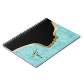 Carnet Turquoise Batik Bleu Noir Et Or Nom De La Face (Côté gauche)