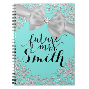 Carnet Turquoise Blanc Bleu Vert Nœud Diamant Brillants F