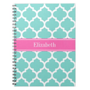 Carnet Turquoise Blanc Marocain #5 Rose Chaud 2 Nom Monog