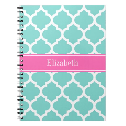 Carnet Turquoise Blanc Marocain #5 Rose Chaud 2 Nom Monog (Devant)