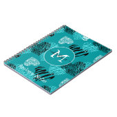 Carnet Turquoise Blanc Zèbre Imprimer Coeurs Monogramme (Côté gauche)