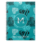 Carnet Turquoise Blanc Zèbre Imprimer Coeurs Monogramme (Devant)
