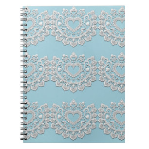 Carnet Turquoise Bleu Blanc Dentelle Cœur Mariage Nuptial