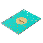 Carnet Turquoise Bleu & Or Confetti Brillants Points Mode (Côté gauche)