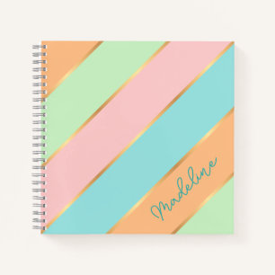 Carnet Turquoise Bleu Vert Personnalisé Rayure Rose