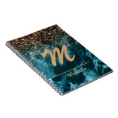 Carnet Turquoise Blue Agate parties scintillant Monogramm (Côté Droit)