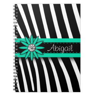 Carnet Turquoise Blue Floral Gem & Zebra Pattern