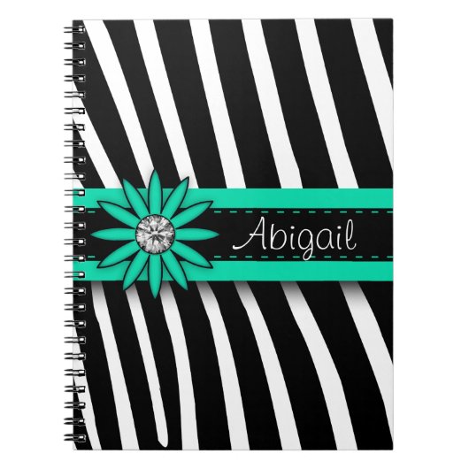 Carnet Turquoise Blue Floral Gem & Zebra Pattern (Devant)