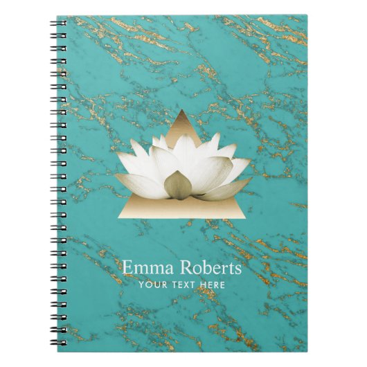 Carnet Turquoise de Lotus d'or de yoga et marbre modernes (Devant)