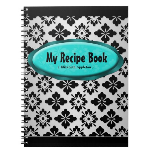 Carnet turquoise de recette de damassé élégante (Devant)