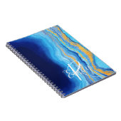 Carnet Turquoise et bleu Agate Marbre Nom Abstrait Monogr (Côté Droit)