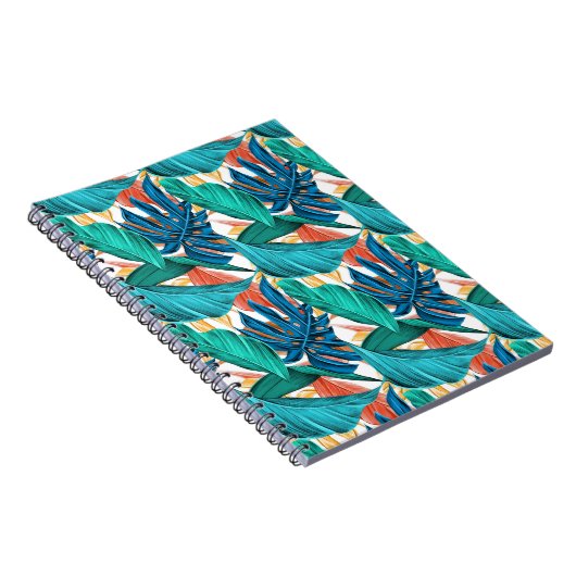 Carnet Turquoise et bleu Floral Feuille Motif Design (Côté Droit)