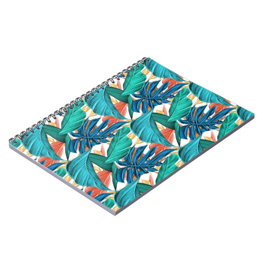 Carnet Turquoise et bleu Floral Feuille Motif Design (Côté gauche)