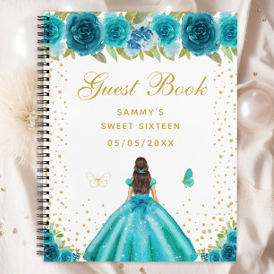 Carnet Turquoise Floral Brunette Hair Princesse Sweet six