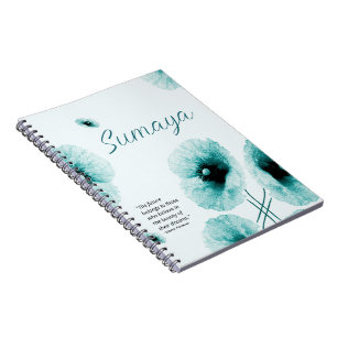 Carnet Turquoise Floral Élégant Personnalisable