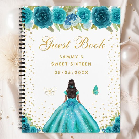 Carnet Turquoise Floral Peau foncée Princesse Sweet sixte