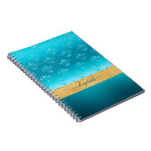 Carnet Turquoise Glitter Or Élégant Personnalisé (Côté Droit)