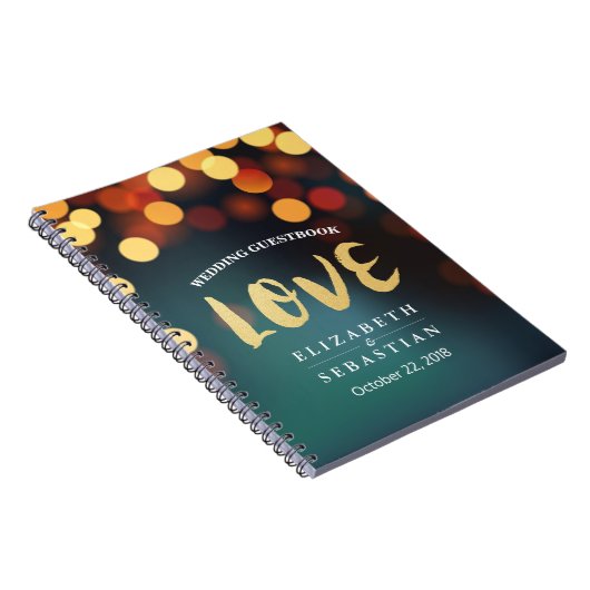 Carnet Turquoise Gold Bokeh String Lights Mariage Guides (Côté Droit)