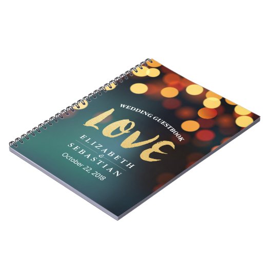Carnet Turquoise Gold Bokeh String Lights Mariage Guides (Côté gauche)