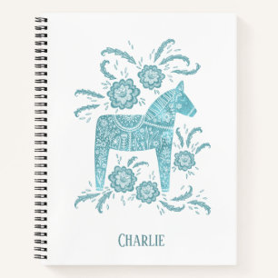 Carnet Turquoise Green Dala Horse Nom personnalisé 
