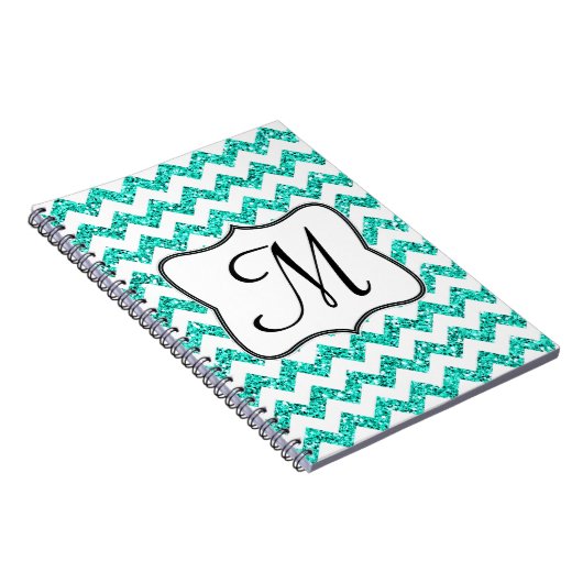 Carnet Turquoise moderne Chevron Monogramme Note initiale (Côté Droit)