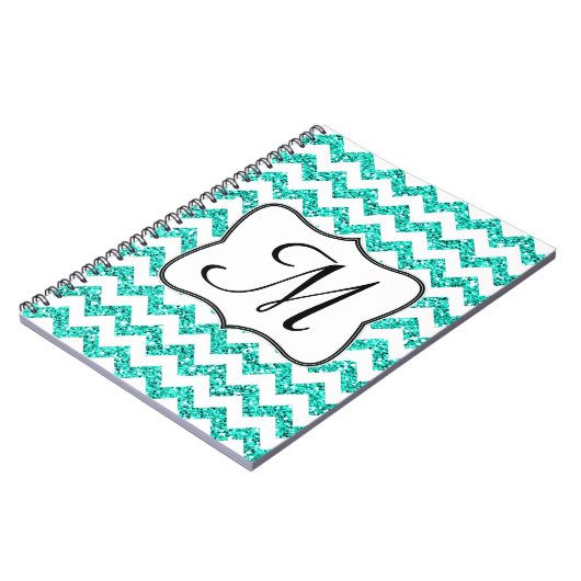 Carnet Turquoise moderne Chevron Monogramme Note initiale (Côté gauche)