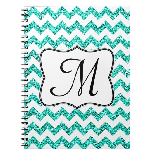Carnet Turquoise moderne Chevron Monogramme Note initiale (Devant)