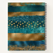 Carnet Turquoise moderne, pinceaux dorés et monogramme (Dos)