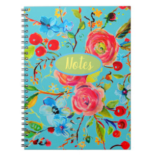 Carnet Turquoise rose et fleur de cerise