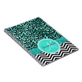 Carnet Turquoise sarcelle Faux Paillettes Imprimé Léopard (Côté Droit)