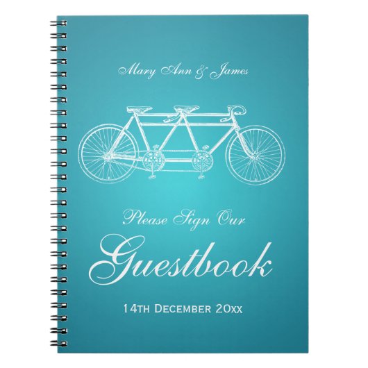 Carnet Turquoise tandem de vélo de Guestbook de mariage (Devant)