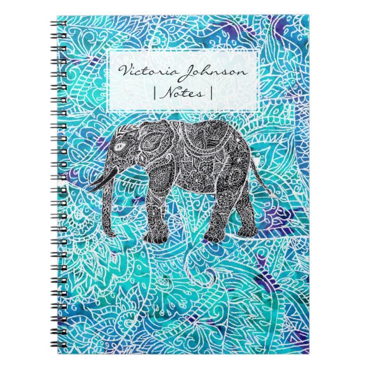 Carnet Turquoise tirée par la main de bleu d'éléphant de (Devant)