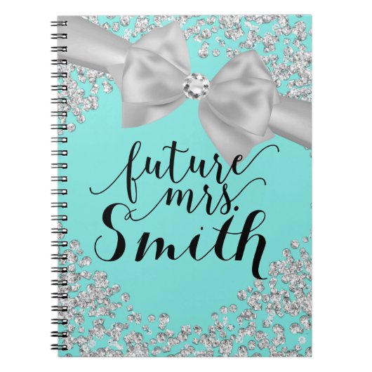 Carnet Turquoise Turquoise Blanc Bow Diamond Bling Futur  (Devant)