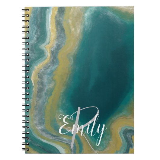Carnet Turquoise vert Agate marbre Nom Abstrait Monogramm (Devant)