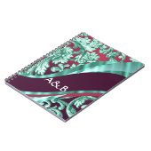 Carnet Turquoise vert & damas magenta (Côté gauche)