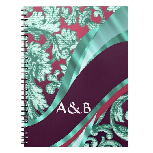 Carnet Turquoise vert & damas magenta (Devant)