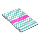 Carnet Turquoise Wht Chevron Hot Pink Nom Monogramme (Côté Droit)