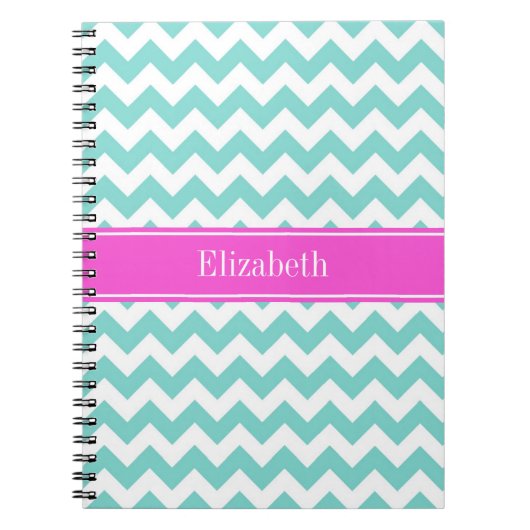 Carnet Turquoise Wht Chevron Hot Pink Nom Monogramme (Devant)
