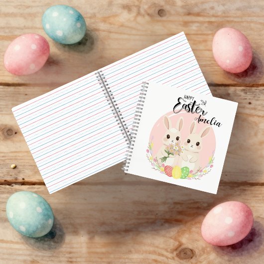 Carnet Two Easter Bunnies Personalized Spiral Notebook