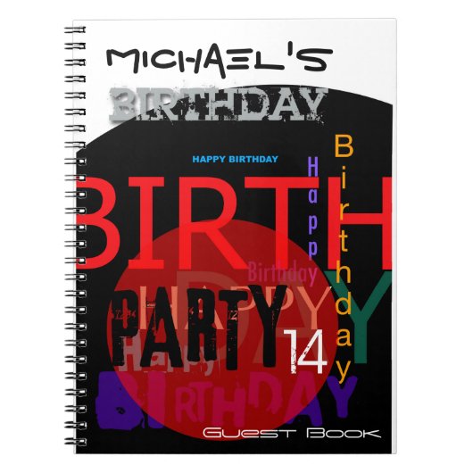 Carnet Typographic Happy 14th Birthday Party Guest Book (Devant)