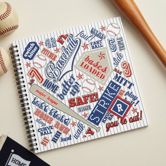 Carnet Typographie de baseball Rayures rouges blanches et