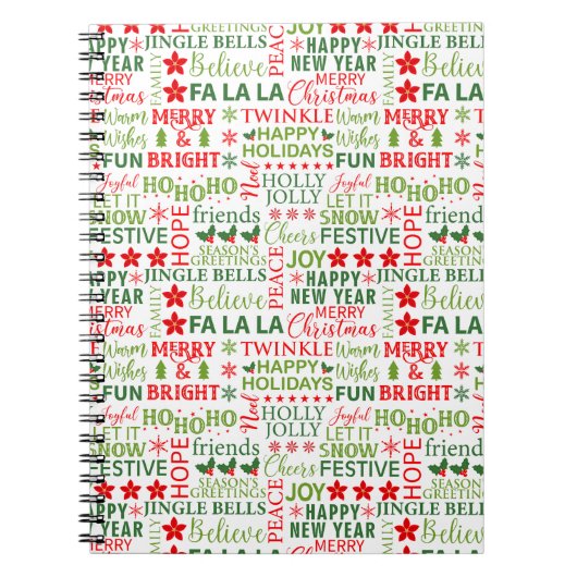 Carnet Typographie de Noël Rouge & Vert Motif sans coutur (Devant)