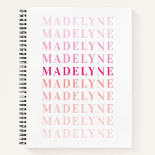 Carnet Typographie du corail rose Nom personnalisé