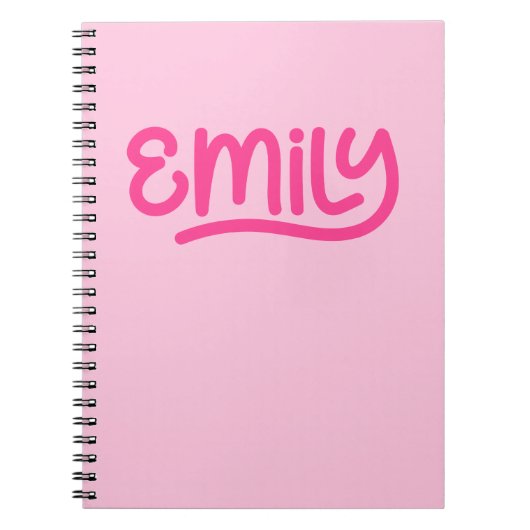 Carnet Typographie manuscrite rose mignonne Emily (Devant)