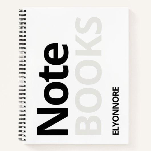 Carnet Typographie minimale moderne noir et blanc Nom  (Devant)