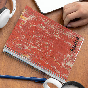 Carnet Typographie Moderne en Bois Peint Rouge Patiné