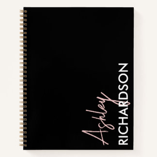 Carnet Typographie moderne Nom rose noir Spiral