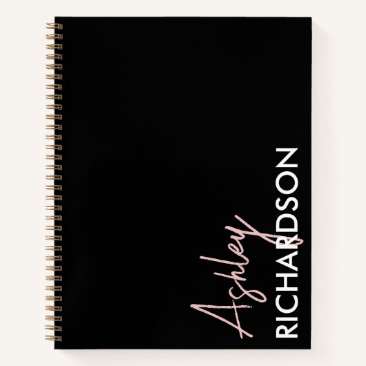 Carnet Typographie moderne Nom rose noir Spiral (Devant)