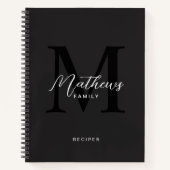 Carnet Typographie noir moderne Monogramme Recette (Devant)