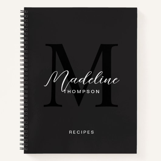 Carnet Typographie noir moderne Monogramme Recette (Devant)